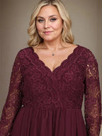 A-line V-Neck Asymmetrical Lace Chiffon Mother of the Bride Dress by Dreamylily