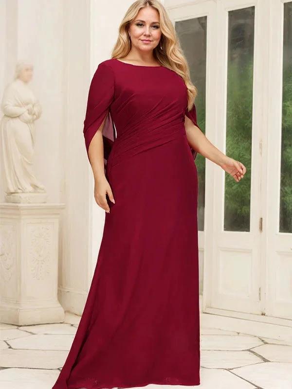 Trumpet/Mermaid Boat Neck Floor-Length Chiffon Mother of the Bride Dress With Pleated by Dreamylily