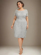 Sheath/Column Scoop Knee-Length Chiffon Lace Mother of the Bride Dress With Beading by Dreamylily