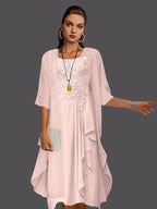 Two Piece A-Line Chiffon Lace Sleeveless Jacket Dresses with Pleats Appliques by Dreamylily