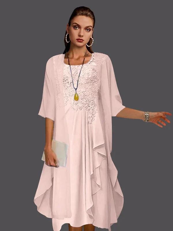 Two Piece A-Line Chiffon Lace Sleeveless Jacket Dresses with Pleats Appliques by Dreamylily