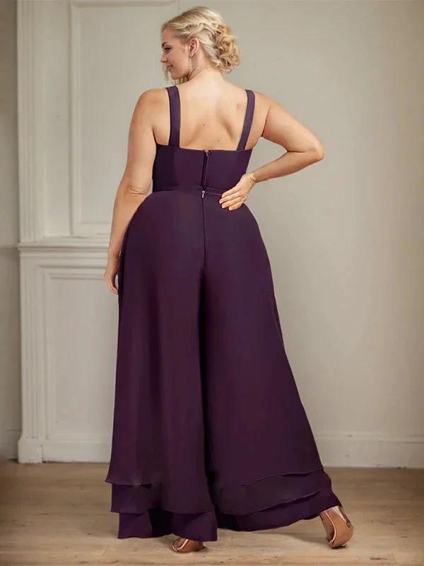 Separates Jumpsuit/Pantsuit Square Ankle-Length Lace Chiffon Mother of the Bride Dress With Sequins by Dreamylily
