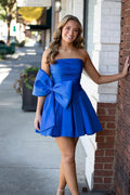 A-Line Strapless Pleated Party Dress with Bow by KissProm