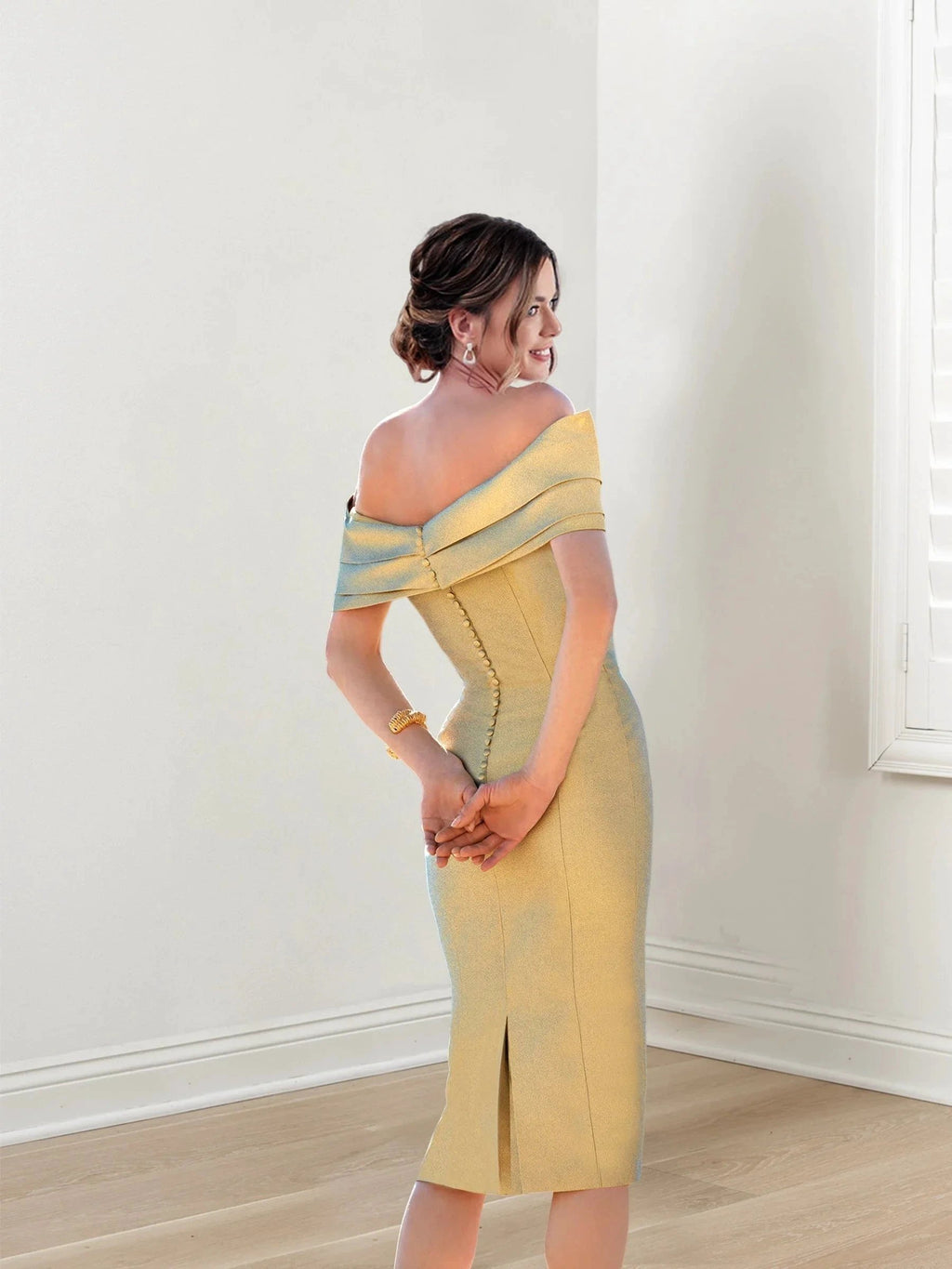 Sheath/Column Off shoulder Short Sleeves Mother of the Bride Dresses by Dreamylily