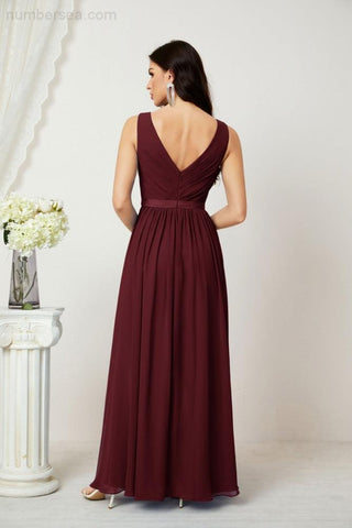 Women's Chiffon Long Bridesmaid Dresses A line Sleeveless Formal Prom Gown for Evening Party Homecoming Dresses 2808