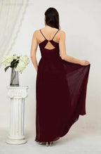 Numbersea Neck Bridesmaid Dresses Chiffon Long Spaghetti A-line Formal Prom Gown for Wedding Party Evening 2801 by numbersea