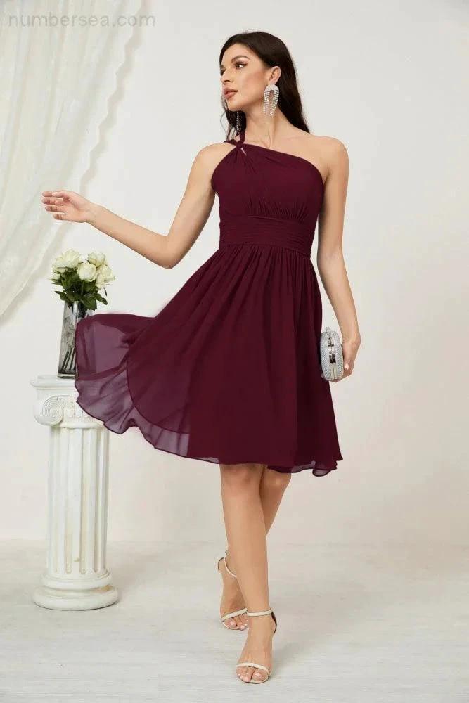Numbersea Women Chiffon Short One Shoulder Bridesmaid Dress Formal Dresses for Party Homecoming 2804 by numbersea