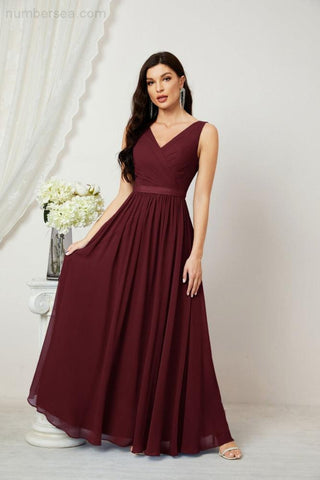 Women's Chiffon Long Bridesmaid Dresses A line Sleeveless Formal Prom Gown for Evening Party Homecoming Dresses 2808
