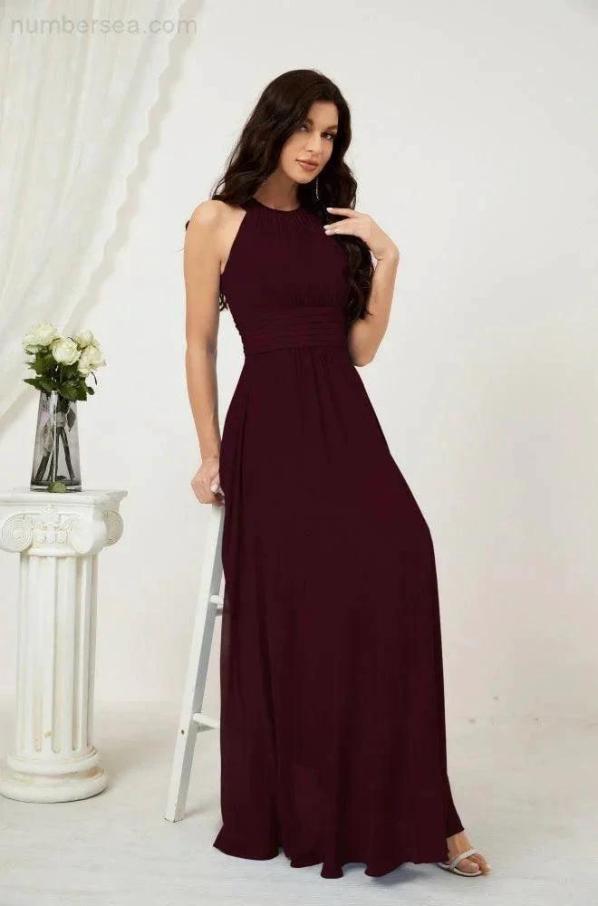 Numbersea Formal Party Gown Dress Chiffon Halter Long Sleeveless Bridesmaid Dresses 2802 by numbersea