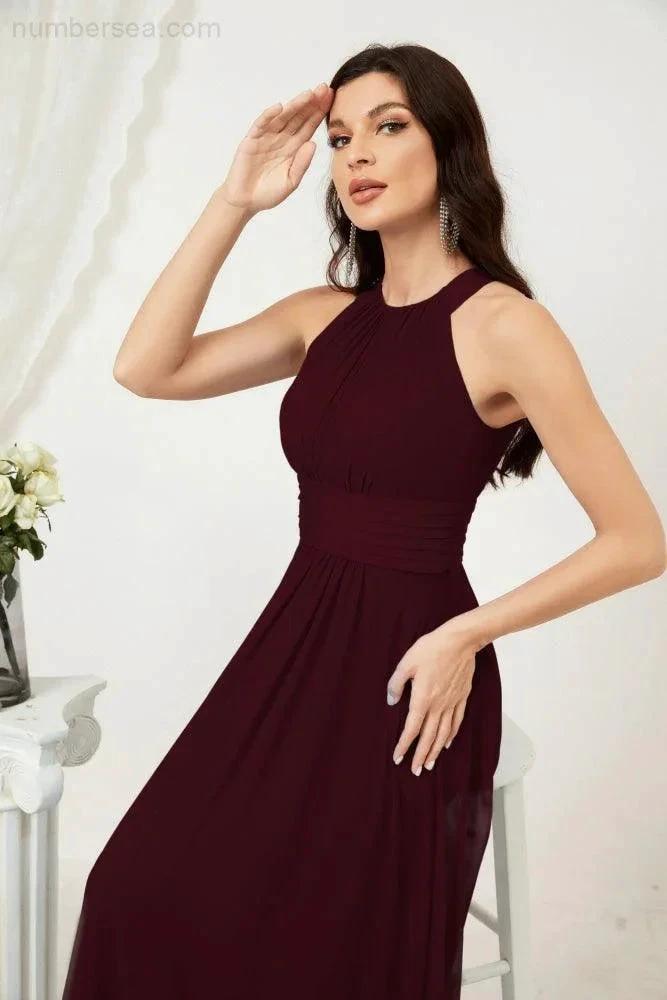 Numbersea Formal Party Gown Dress Chiffon Halter Long Sleeveless Bridesmaid Dresses 2802 by numbersea