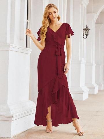 Numbersea Ruffled Bridesmaid Dresses Mermaid Formal Violin Evening Party Prom Gowns 28042