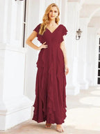 Ruffled Bridesmaid Dresses with Sleeves Long Formal Party Dress 28041 by numbersea