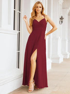 Vestidos de Damas de Honra Numbersea com Alças Duplas de Espaguete para Mulher Vestido Longo Formal para Festa com Fenda Lateral 28051