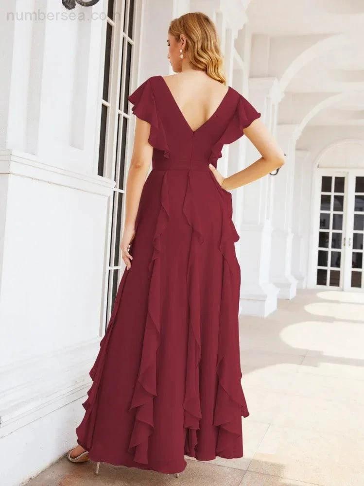 Ruffled Bridesmaid Dresses with Sleeves Long Formal Party Dress 28041 by numbersea