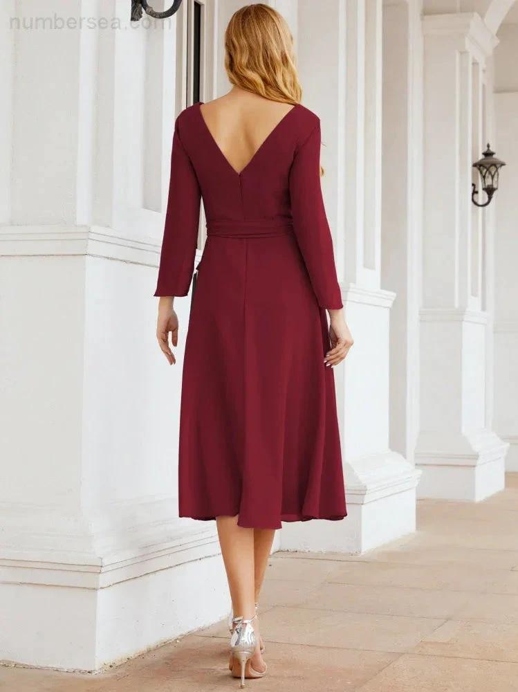 Bridesmaid Dress V-Back Waist Belt Mother of the Bride Wedding Guest SY28031 by numbersea