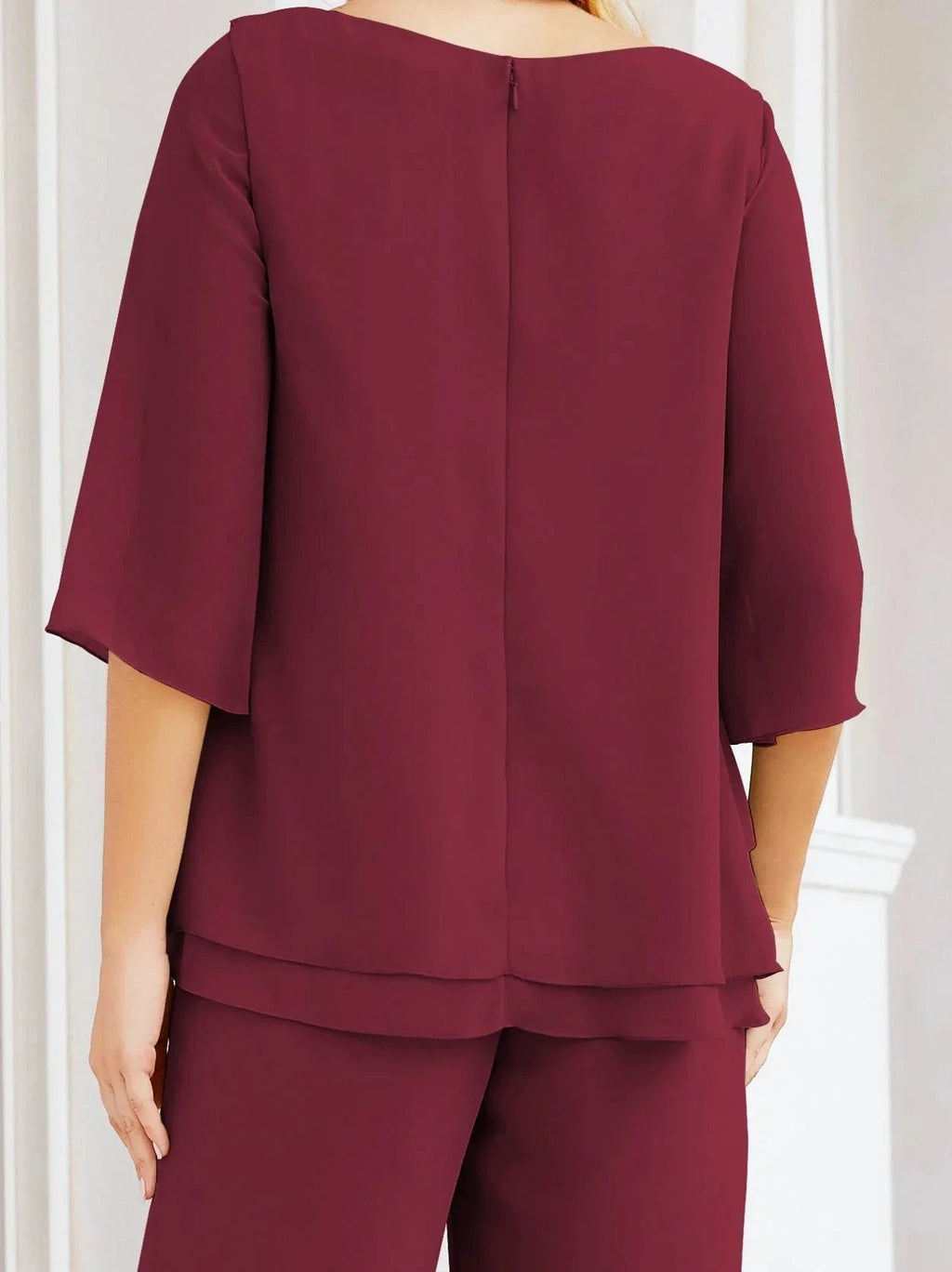 Sunnderly Elegant 2 Piece Mother of The Bride Dress Plus Size Pant Suits Ruffle Layers Sliver Housecoat SY28064 by numbersea