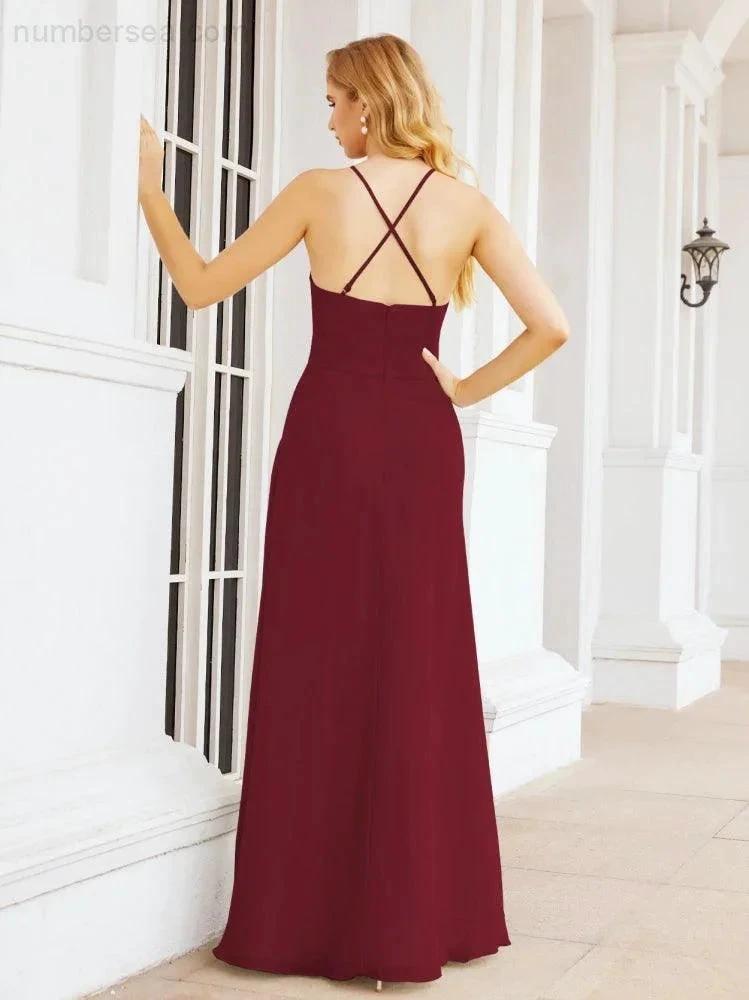 Numbersea Halter Bridesmaid Dresses with Pockets Sleeveless Formal Evening Party Prom Gowns 28055 by numbersea