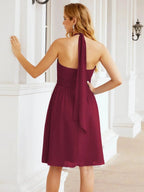 Numbersea Halter Chiffon Bridesmaid Dresses Short Sleeveless Formal Party Dress Open Back 28023 by numbersea