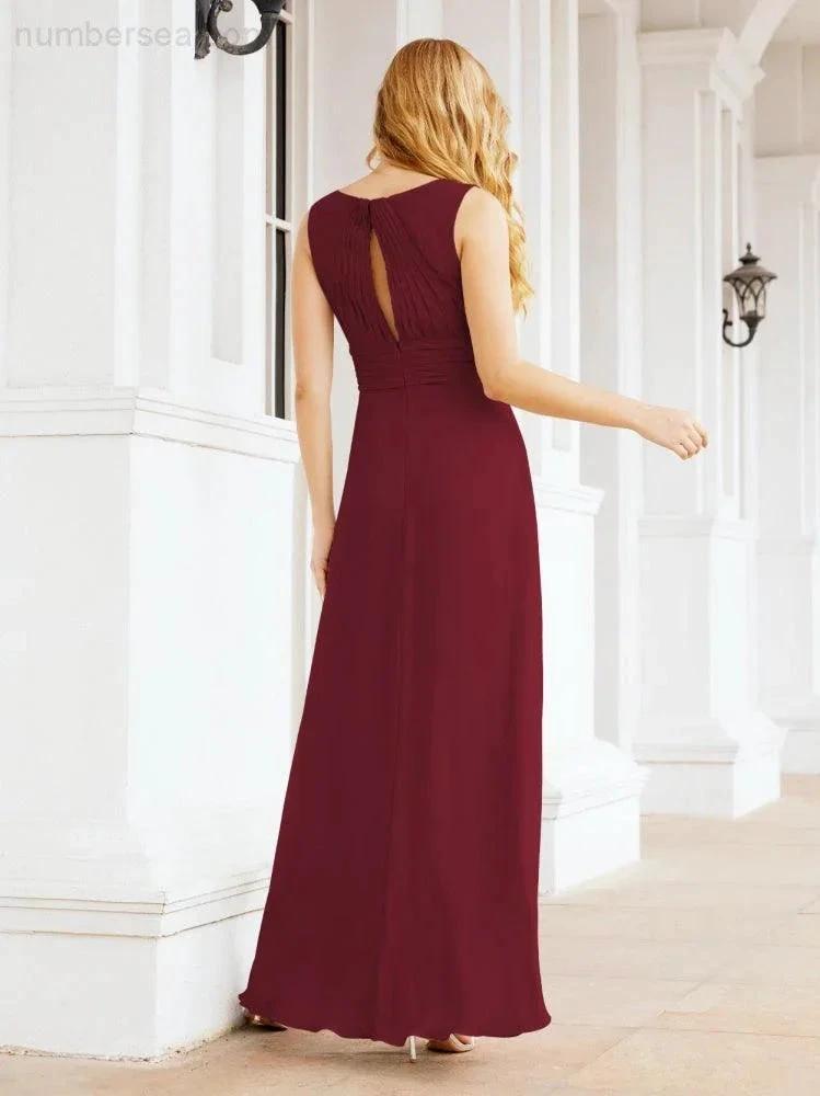 Formal Prom Gown Elegant V-Neck Sleeveless Bridesmaid Dresses for Wedding Party 28037 by numbersea