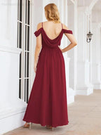 Numbersea Off The Shoulder Chiffon Bridesmaid Dress Long Formal Graduation Gown with Cowl Back 28069 by numbersea