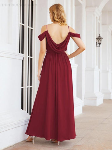 Numbersea Off The Shoulder Chiffon Bridesmaid Dress Long Formal Graduation Gown with Cowl Back 28069