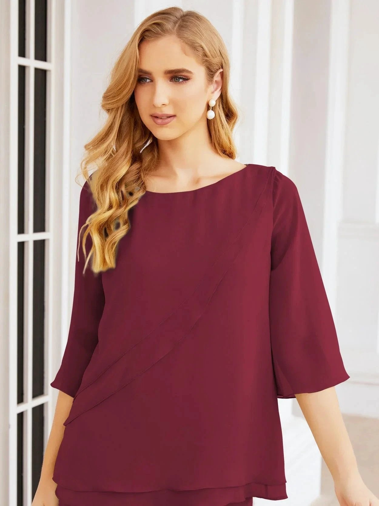Sunnderly Elegant 2 Piece Mother of The Bride Dress Plus Size Pant Suits Ruffle Layers Sliver Housecoat SY28064 by numbersea