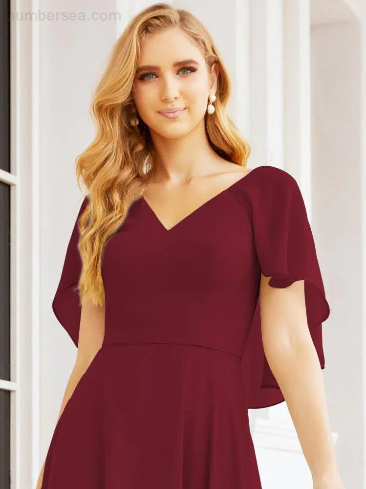 Numbersea Bridesmaid Dresses for Wedding Formal Evening Party Prom Gown with Cape 28050