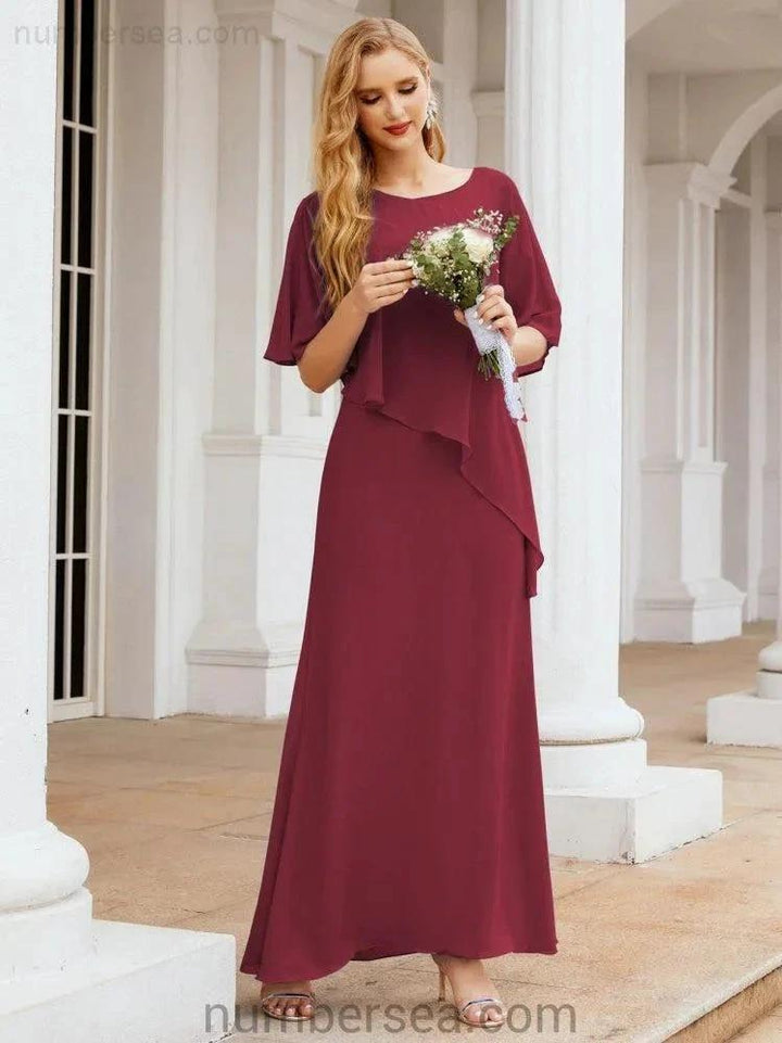 Sunnderly Formal Party Gown Dress Long Mother of The Bride Dresses with Ruffle Cape SY28026 by numbersea
