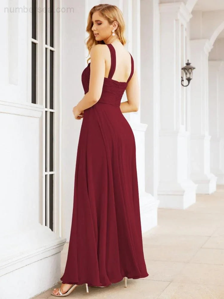 Numbersea Abiti da damigella incrociati con collo all'americana per festa, matrimonio, sera, ballo di fine anno, abiti lunghi da ballo 28053
