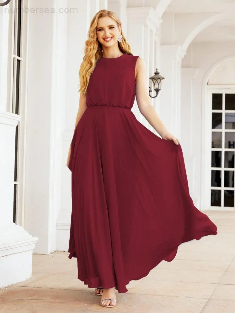 Numbersea Sleeveless Long Bridesmaid Dress A line Formal Evening Prom Gown 28025