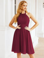 Numbersea Halter Chiffon Bridesmaid Dresses Short Sleeveless Formal Party Dress Open Back 28023 by numbersea