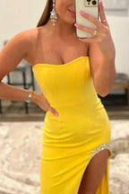 Yellow Strapless Long Formal Dress with Slit by KissProm