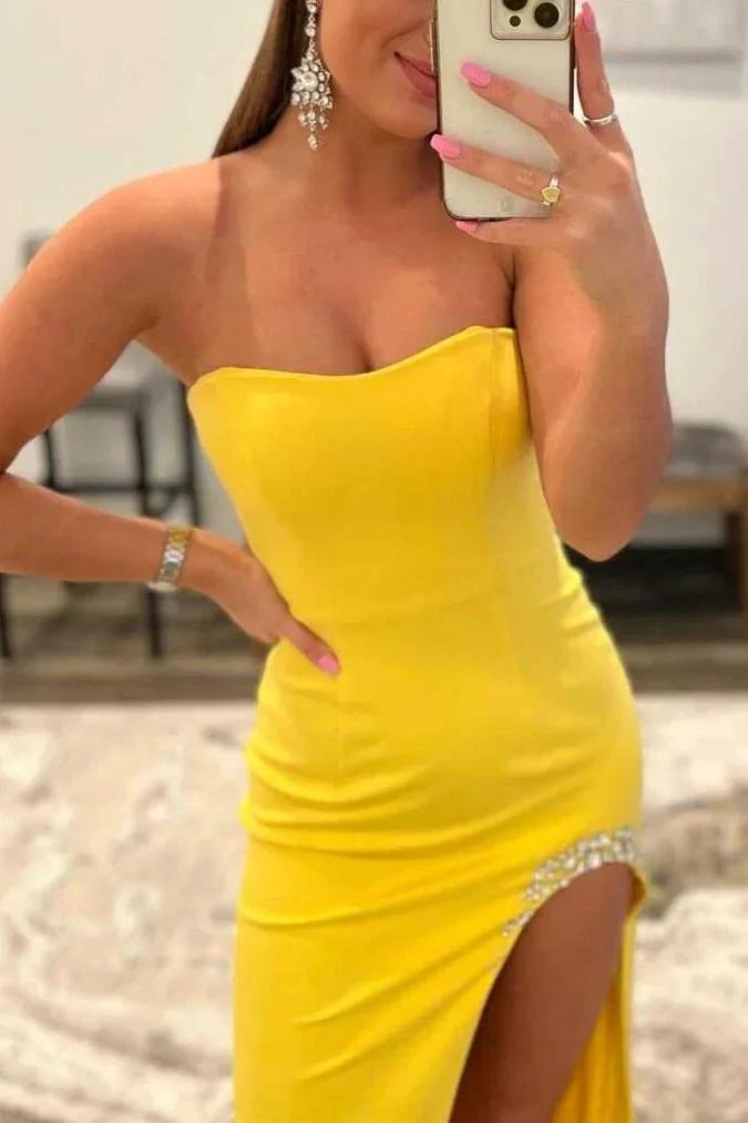 Yellow Strapless Long Formal Dress with Slit by KissProm