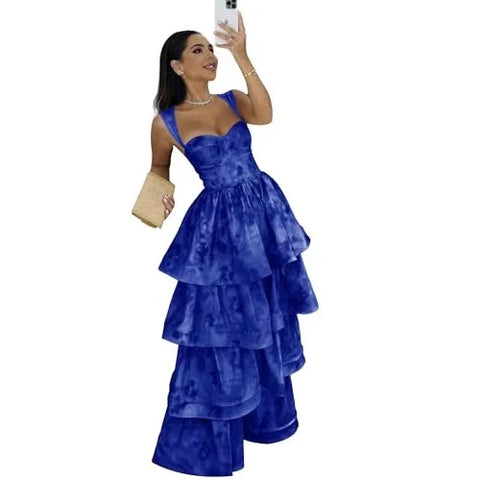 Alivia | Langes Party-Ballkleid in Pastellgelb mit Rüschen und Stufen in A-Linie