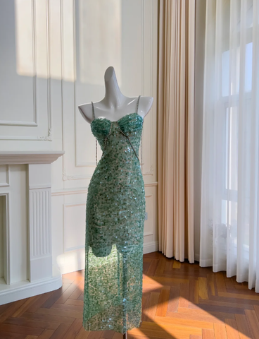 Sparkly Green Sequin Beaded Evening Dress Sexy Prom Dress Y8578