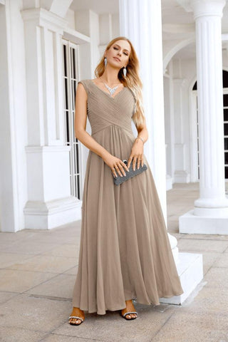 Ladies Chiffon V Neck Sleeveless Floor Length Bridesmaid Evening Dress Wedding Party Evening Dress 28126
