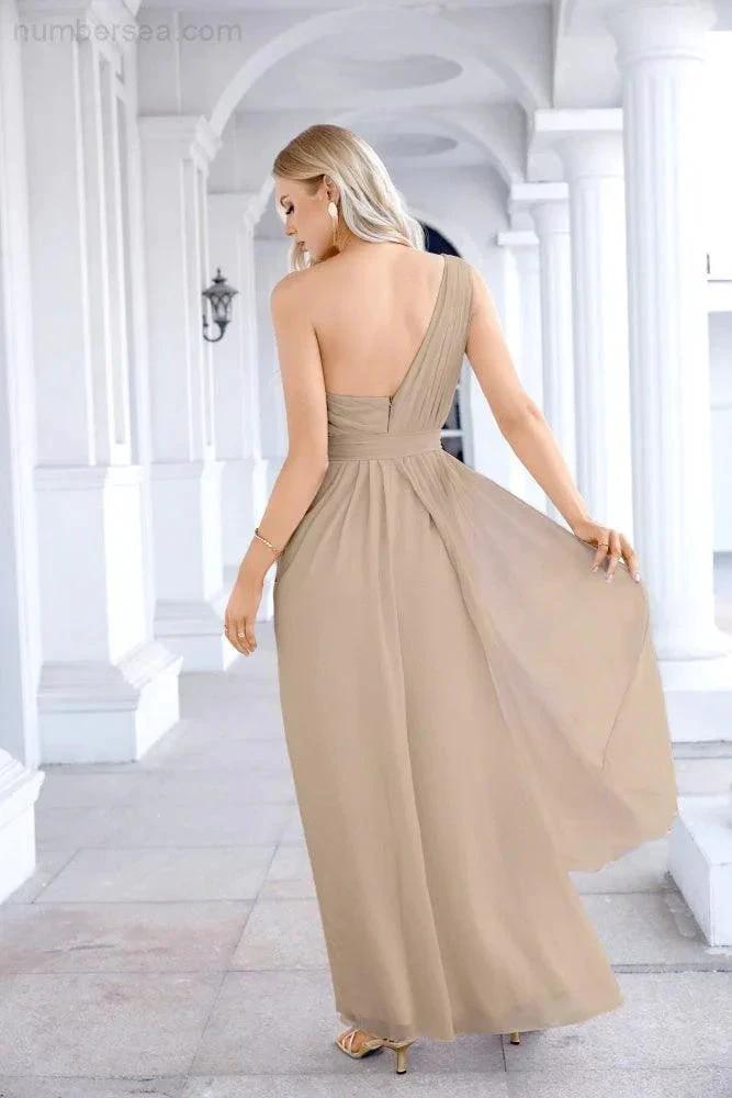 Ladies Chiffon One Shoulder Bridesmaid Evening Dress Wedding Party Evening Dress 28133 by numbersea
