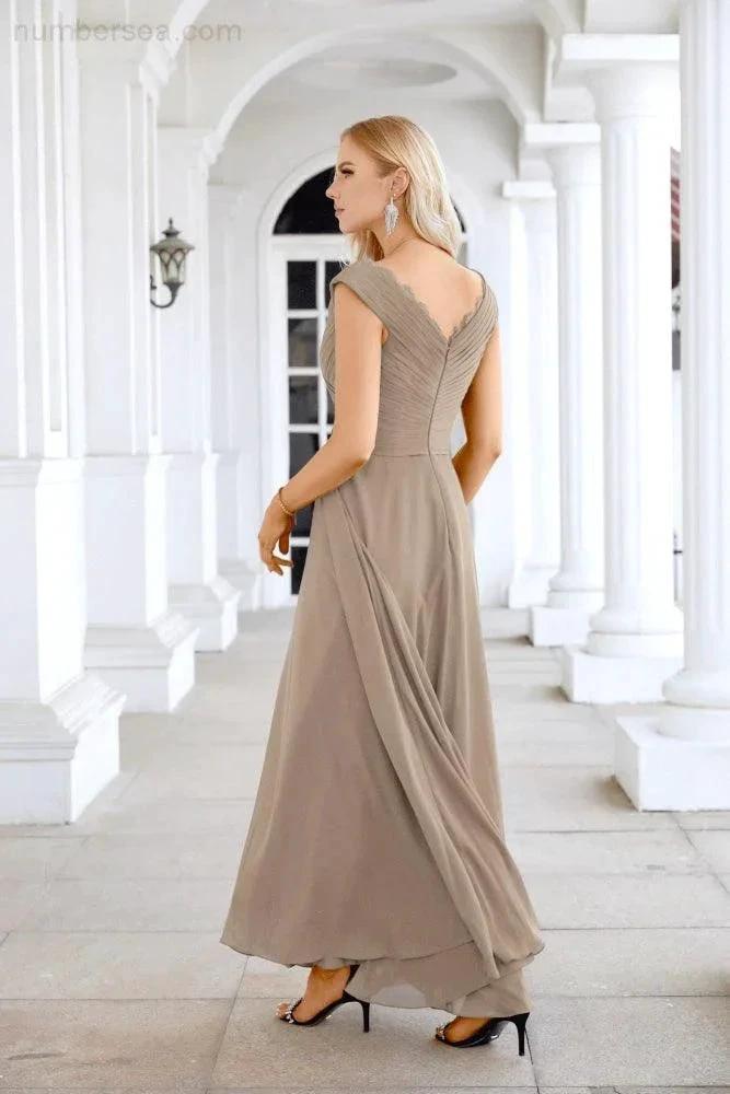 Ladies Chiffon V Neck Sleeveless Floor Length Bridesmaid Evening Dress Wedding Party Evening Dress 28126 by numbersea
