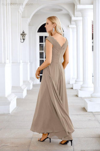Ladies Chiffon V Neck Sleeveless Floor Length Bridesmaid Evening Dress Wedding Party Evening Dress 28126