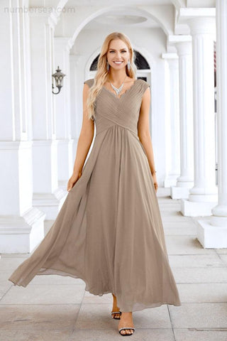 Ladies Chiffon V Neck Sleeveless Floor Length Bridesmaid Evening Dress Wedding Party Evening Dress 28126