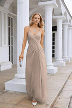 Ladies Chiffon Spaghetti Strap V Neck Front Slit Floor Length Bridesmaid Evening Dress Prom Party Wedding Evening Dress 28116 by numbersea