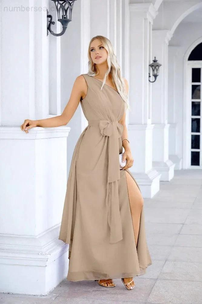 Ladies Chiffon One Shoulder Bridesmaid Evening Dress Wedding Party Evening Dress 28133 by numbersea