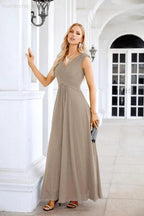 Ladies Chiffon V Neck Sleeveless Floor Length Bridesmaid Evening Dress Wedding Party Evening Dress 28126 by numbersea