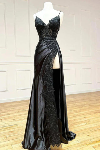 Vestido de fiesta negro tubo largo con apliques