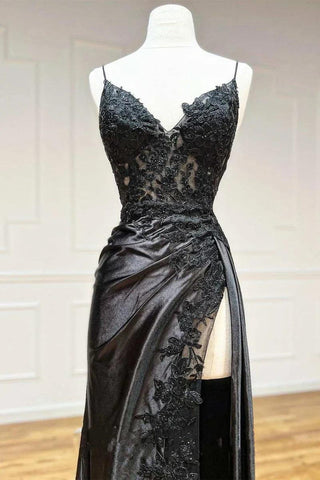 Vestido de fiesta negro tubo largo con apliques