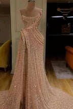 Gorgeous Sequin Split Strapless Mermaid Long Prom Dress by BIZTUNNEL