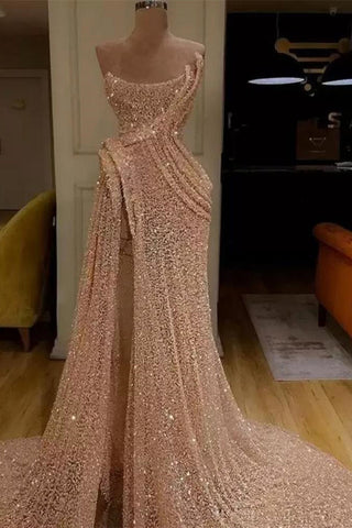 Wunderschönes langes, trägerloses Meerjungfrau-Ballkleid mit Pailletten