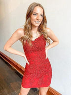 Short Column Blue Lace Spaghetti Straps Sleeveless Prom Dresses by misshow.com