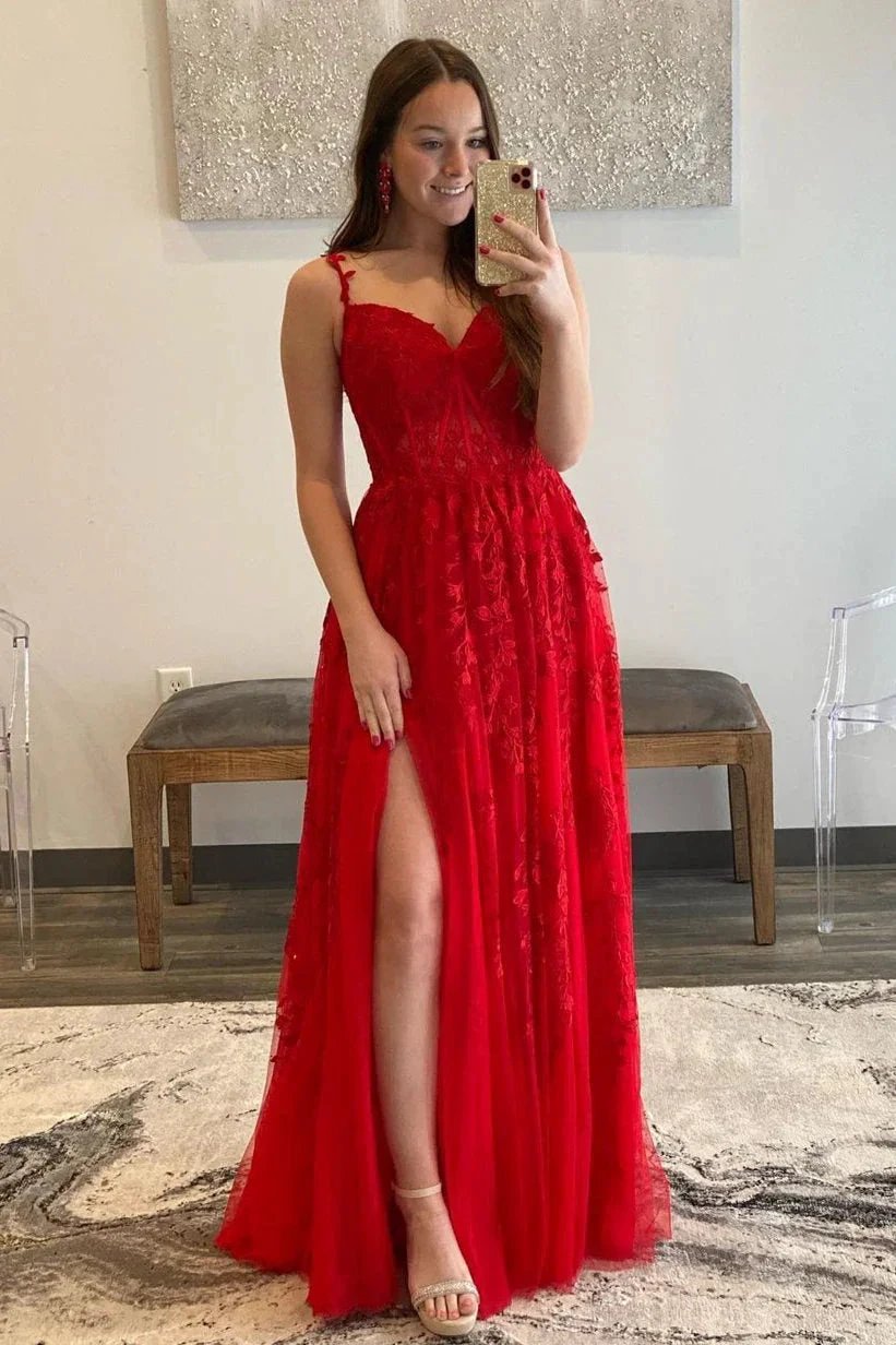 Mariana |A-line Sweetheart Lace Tulle Prom Dress with Slit by KissProm