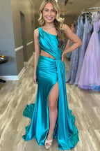 Shannon | Charming Mermaid One Shoulder Satin Prom Dresses with Slit by KissProm